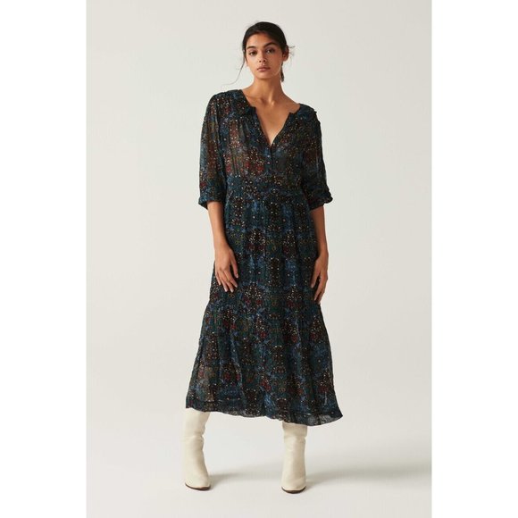 ba&sh Dresses Bash Phoenix Midi Dress Dark Blue Floral Printed